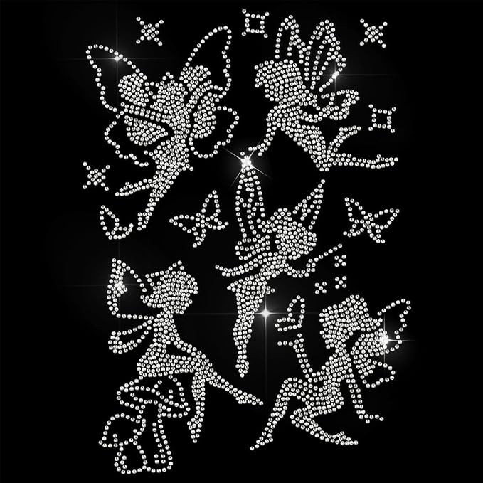 5 Pcs Fairy Pattern Iron on Rhinestones Transfer, Bling Crystal Clothing Repair Applique Heat Transfer Patches for T-Shirt Vest Shoes Hat Jacket Pants Bags Decor by GOMAKERER