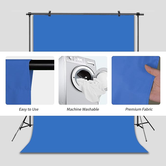 Blue Photo Backdrop for Photoshoot Solid Color Background 8x10 ft | Photography Studio Photobooth Curtain for Headshot, Homestudio, Portrait, Video, Meeting, Easy to Install, Washable Fabric - Image 5