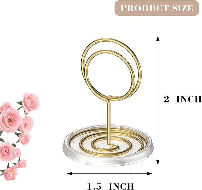 30 Pack Gold Table Number Holders with Clear Stable Base – Metal Place Card Holders for Table, Photo Picture Stands Card Holders for Wedding Party Banquet Restaurant Events (Gold) - Image 3