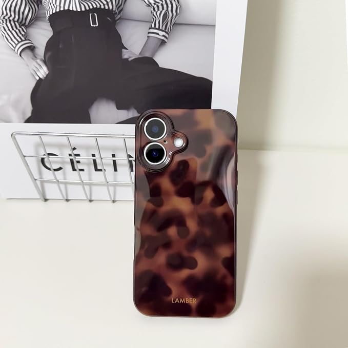 Cute Phone Case for iPhone 16 Plus Case Cheetah Leopard Print | Amber Tortoiseshell Pattern,Full Camera Protective,Slim Shockproof TPU,Aesthetic Girly Glossy Cover for Women Men-Brown - Image 2