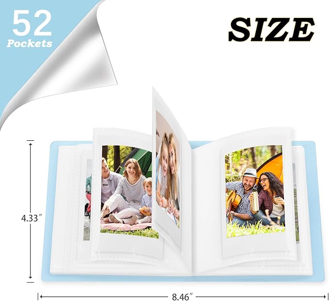 Ruibytree 52 Pockets Small Photo Album 2x3 for Instax Mini, Blue, 1Pack | Pocket-Size, PU Leather Cover, Snap Closure, Acid-Free Pages, Fits Polaroid 2x3 Photos, Kodak Mini Prints & ZINK Photos - Image 4