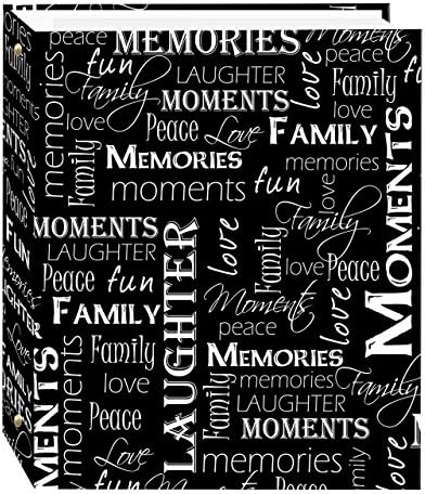 Magnetic Self-Stick 3-Ring Photo Album 100 Pages (50 Sheets), Black & White Words Design by PioneerPhotoAlbums