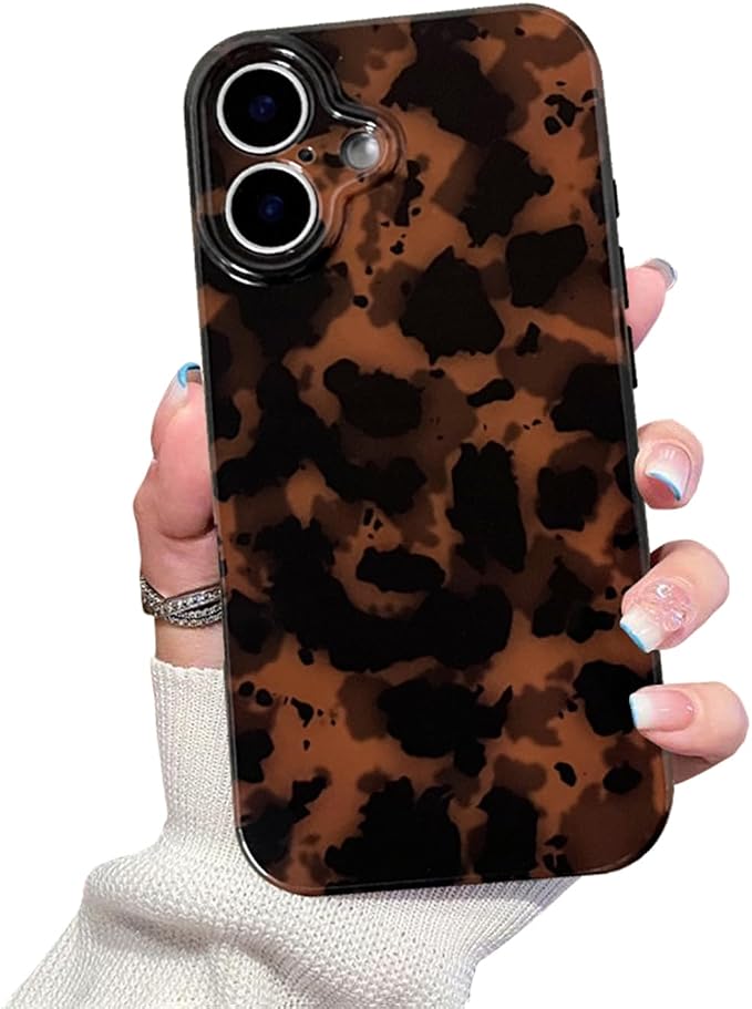 Cute Phone Case for iPhone 16 Case Amber Leopard Print | Cheetah Tortoiseshell Pattern,Full Camera Protective,Slim Shockproof TPU,Aesthetic Girly Glossy Cover for Women Men-Brown by XQAGU