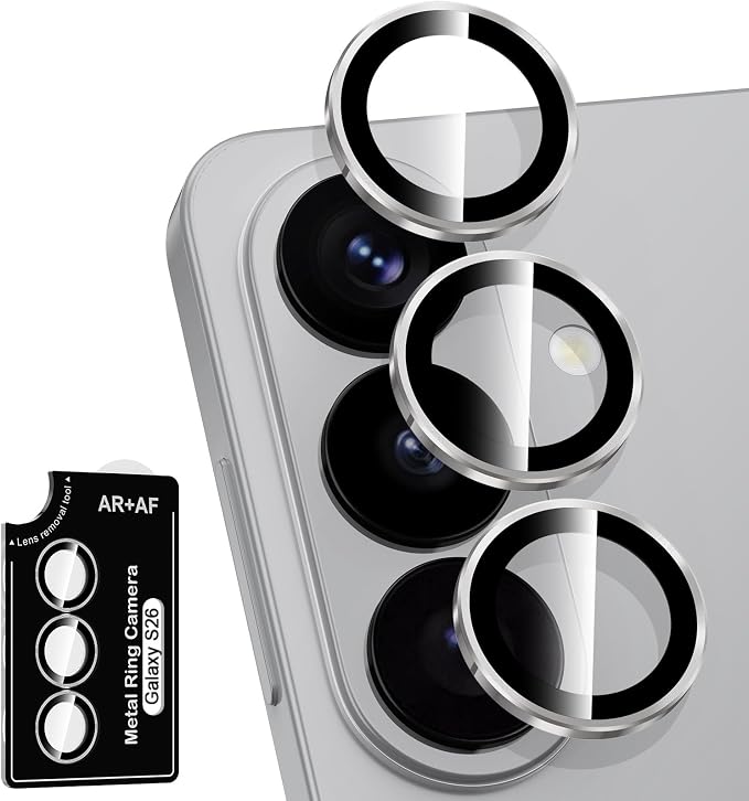 for Samsung Galaxy S26 Camera Lens Protector, Individual Metal Ring Tempered Glass Lens Cover, [Strong Adsorption] Scratch Resistant Ultra-Thin HD Clear Lens Cover, 1 Set-Titanium Gray Ring by Btscase
