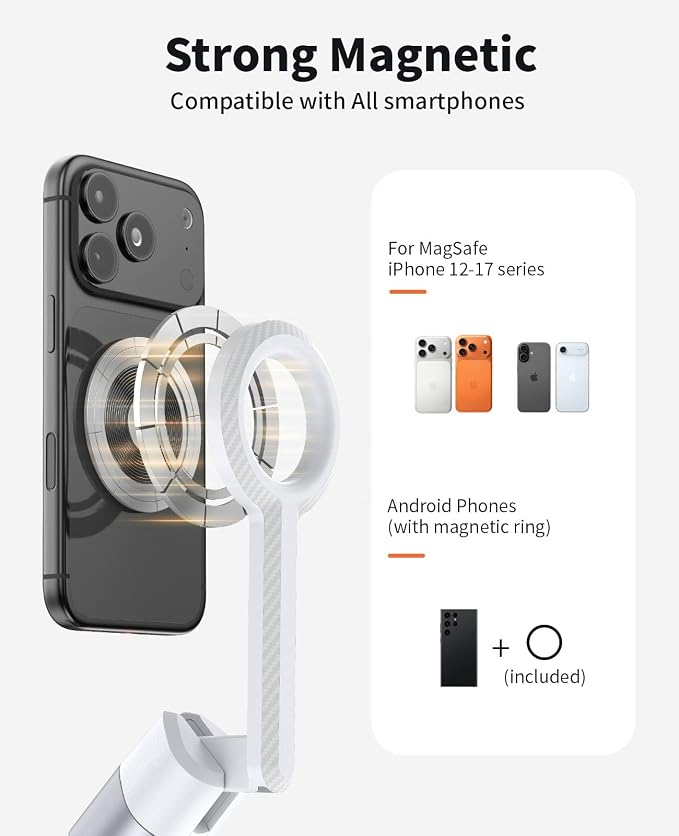 Magnetic Tripod for iPhone, Selfie Stick Tripod Mount Ring for Magsafe, 360° Rotatable Portable Travel Tripod Cell Phone Stand with Metal Ring & Remote, Compatible with iPhone Android, 60" - Image 2