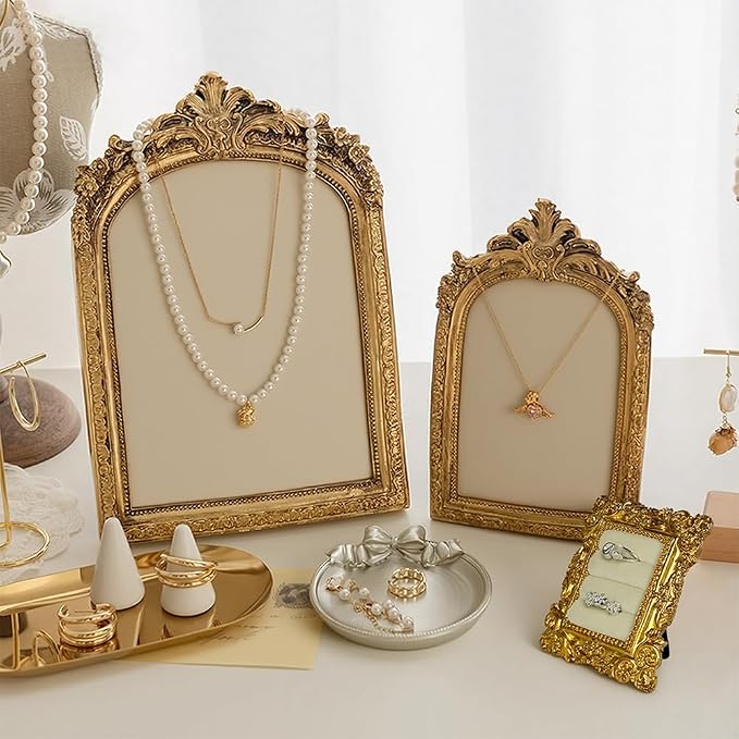 3 Pcs Jewelry Display Stand Organizer, Gold Vintage Ring Holder, Resin Necklace Holder Organizer, Photo Frame Earring Holder, Jewelry Holder for Wedding, Selling, Room Decor - Image 3