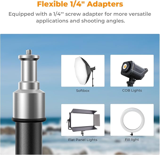 K&F CONCEPT Light Stand for Photography, 7.5ft/2.3M Extendable Tripod | Lighting Tripod with 1/4" Screw for Lighting/Strobe Light/Webcams/Cameras/Softbox, with Storage Bag, TL02 - Image 2