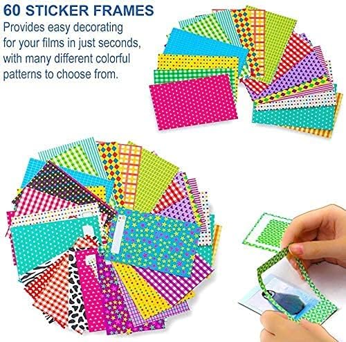 Fujifilm Instax Mini Instant Film (2 Pack, 40 Sheets) 5 Plastic Desk Frames + 60 Sticker Frames + 2 Packs Corner Stickers - Image 4