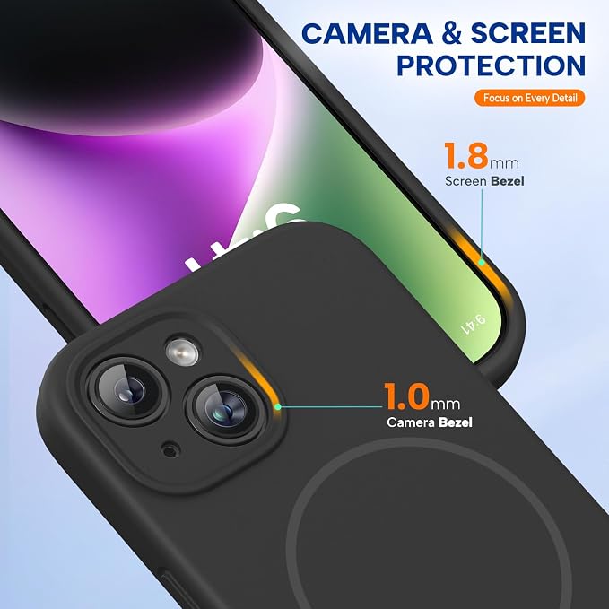 Miracase Magnetic for iPhone 14 Plus Case, Silicone, Black | Compatible with MagSafe, Soft Microfiber Lining, Silicone Shockproof Protection Phone Case for iPhone 14 Plus - Image 8