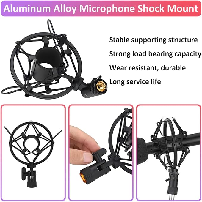 28-35mm Microphone Shock Mount Anti Vibration Mic Suspension Mount Aluminum Alloy Condenser Microphones Holder Clip with Metal Screw Adapter Isolation Absorber Studio - Image 2
