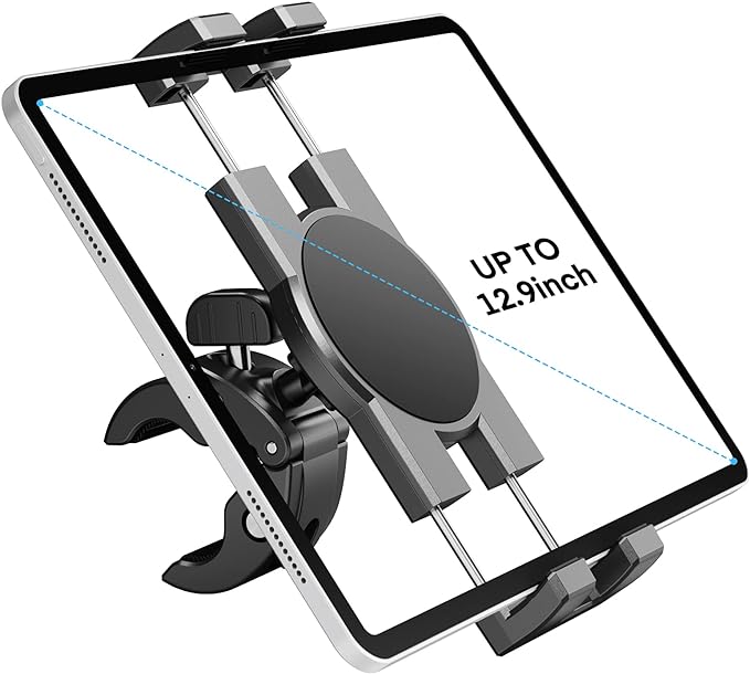 KDD Spin Bike Tablet Holder Mount, Phone iPad Holder Stand Exercise Bike Handlebar Mount for Stationary Bicycle, Treadmill, Microphone Stand, Fit for iPad Pro 12.9, Galaxy Tabs, iPhone(4.7-13”) by KDD