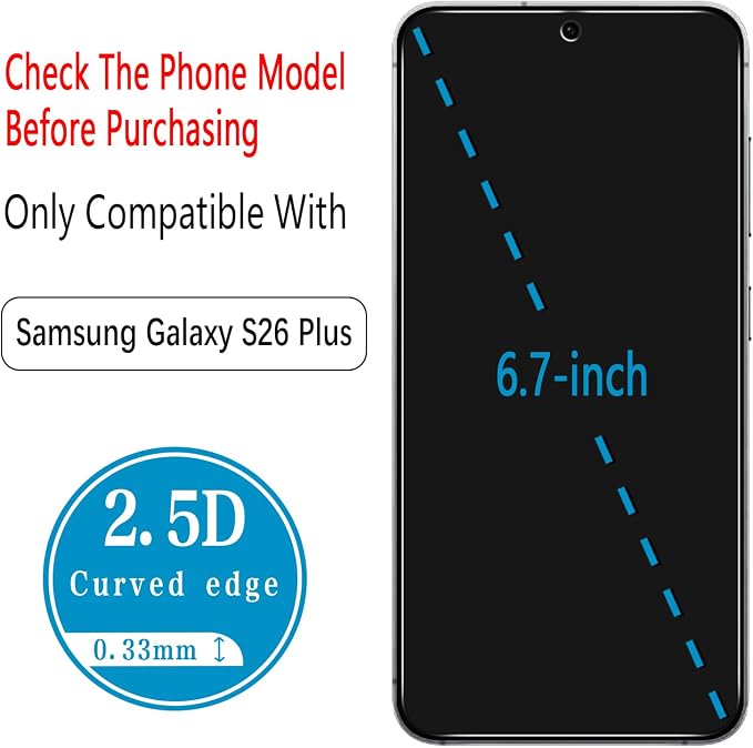 Privacy Screen Protector for Samsung Galaxy S26 Plus Tempered Glass | Fingerprint ID Compatible, Anti Spy, Camera Lens Protector, Anti Scratch, 2+2 Pack - Image 2