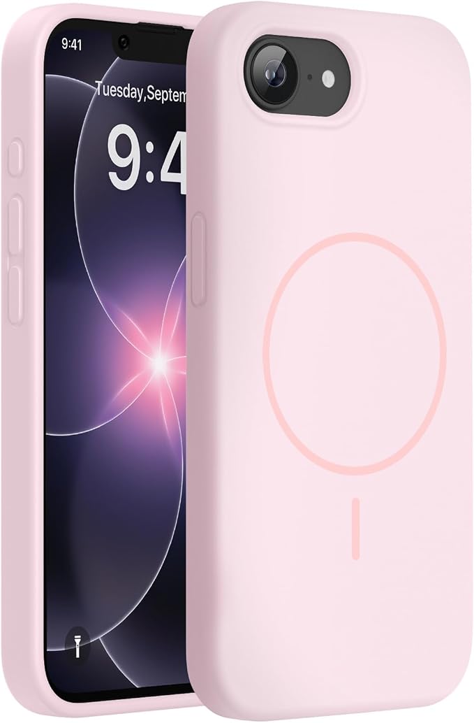 miracase Magnetic for iPhone 17e Case & iPhone 16e Case, [Soft Anti-Scratch Microfiber Lining], Compatible with MagSafe, Silicone Shockproof Protection Phone Case for iPhone 17e/16e, Sand Pink by Miracase