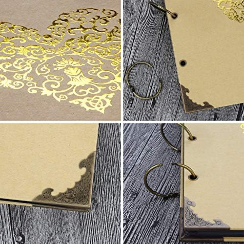 Photo Album DIY Scrapbook, 10x10 inch 50 Pages Double Sided, Vintage Hardcover Three-Ring Binder Picture Booth with 408pcs 6 Colors Self Adhesive Photos Corners (Champagne, Gold Blocking Heart) - Image 3