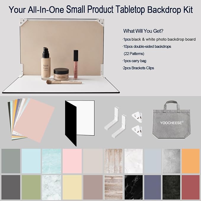 Yoocheese Photo Backdrop for Product Photography, 16.5×11.7in Compact Kit | Tabletop photography for food, jewelry, beauty and small products. For UGC creators, online sellers and small businesses. - Image 2