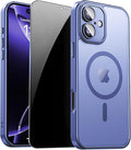 for iPhone 16 Case with Privacy Screen Protector, Light Blue | Full Camera Protection, Matte Translucent, Magnetic, Compatible with MagSafe, Shockproof Phone Cover, Slim Fit by ZOZDOKG