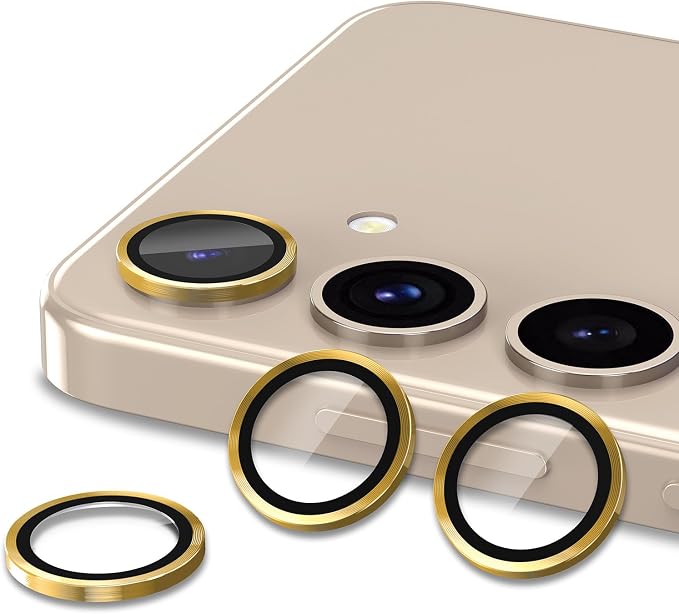 for Samsung Galaxy S25 Plus Camera Lens Protector, Individual Metal Ring Tempered Glass Lens Cover, [Strong Adsorption] Scratch Resistant Ultra-Thin HD Clear Lens Cover, 1 Set-Gold - Image 2