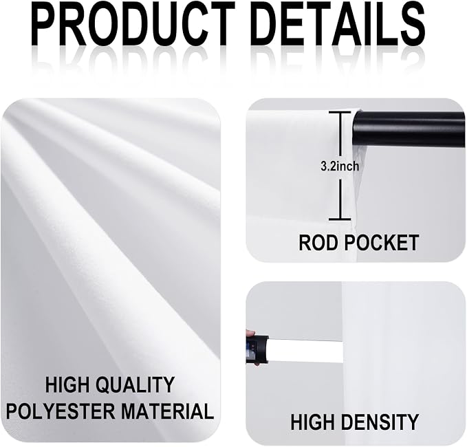 GFCC 8FTx10FT White Backdrop Background for Photography Photoshoot | Non-Reflective, Polyester Curtain, Easy Hang, Multipurpose Screen for Studio Photo Booth, Video Recording, Portrait, Party - Image 2