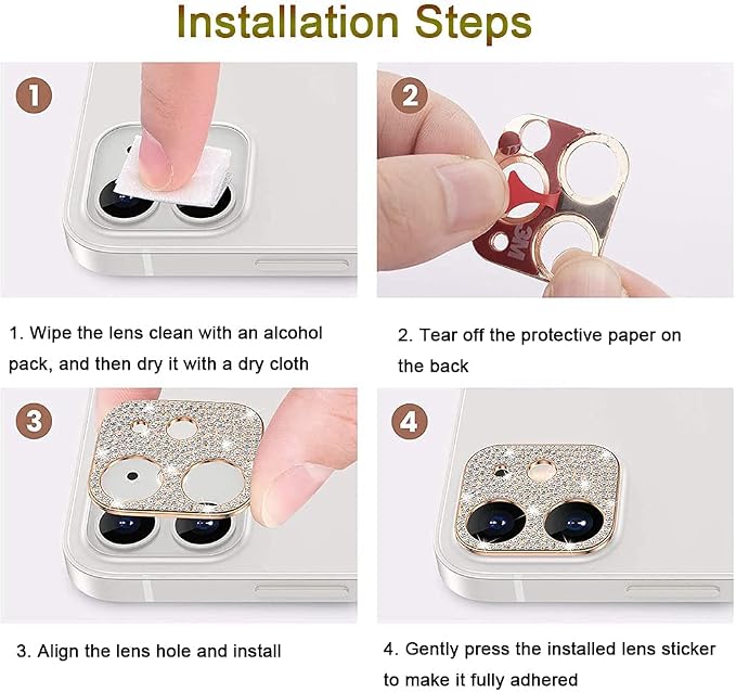 2 Pack Glitter Camera Lens Cover Protector Compatible with iPhone 13 Pro/iPhone 13 Pro Max Metal Bling Diamond Camera Lens Cover Sticker Protector (Rose Gold) - Image 6