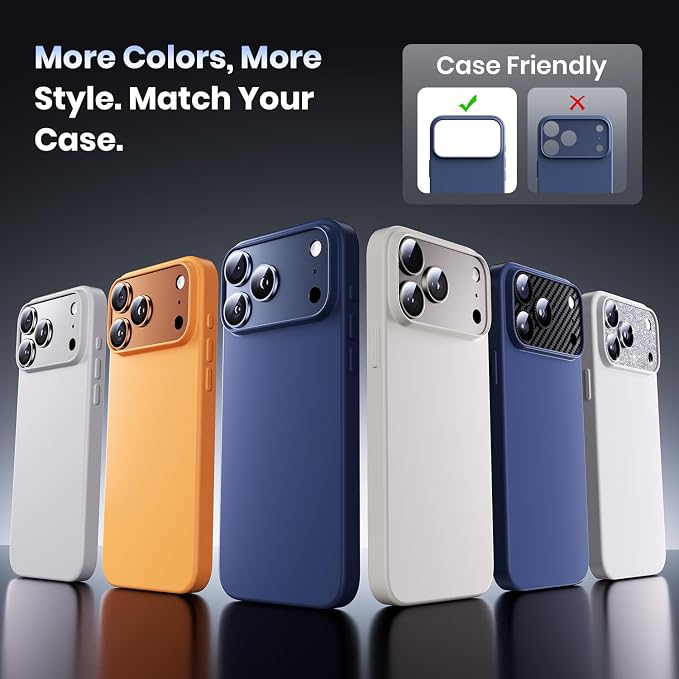 Hoerrye for iPhone 17 Pro Camera Lens Protector - 12FT Shatterproof | Military Grade Protection, Strong Adsorption, 9H+ Tempered Glass Camera Screen, Full Protective Cover, Case Friendly - Image 6