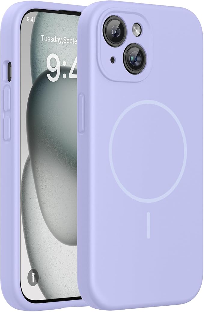 Miracase Silicone & Magnetic for iPhone 15 Plus Case, Light Purple | Compatible with MagSafe, Soft Microfiber Lining, Liquid Silicone Case Shockproof Drop Protection Phone Case for 15 Plus by Miracase