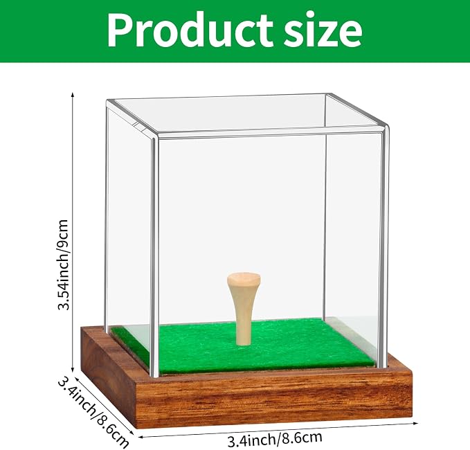 Clear Acrylic Golf Ball Display Case with Wood Base & Tee, Memorabilia Stand Cube Holder, Dust Protection Transparent Storage Box for Single Ball Souvenir Golfball Collections - Image 2