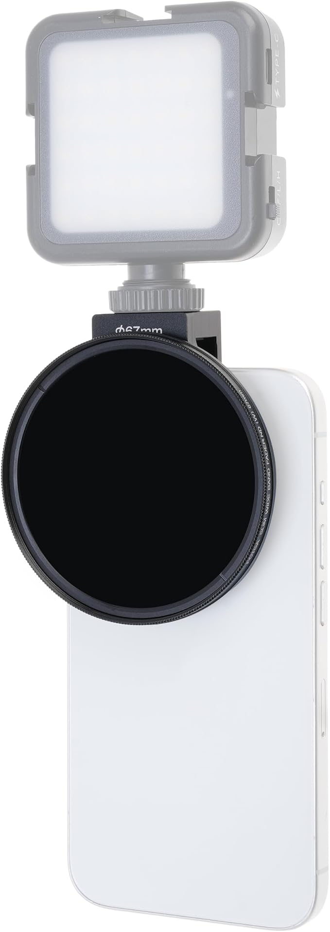 Clip-on 67mm Thread Lens Filter Adapter Kit for iPhone 16 15 14 Pro | Max 16 Plus Smartphone Cell Phone,Cold Shoe Mount for LED Light,Anti-Slip/Anti-Scratch Lock Knob (Filter adapter) - Image 6