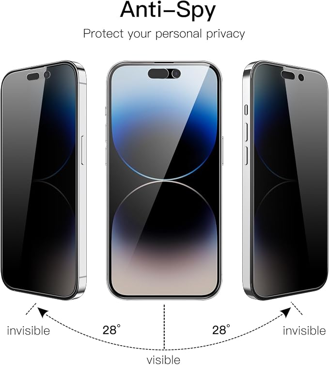 JETech Privacy Screen Protector for iPhone 14 Pro Max, 2+2 Pack | with Camera Lens Protector, Anti-Glare 9H Tempered Glass, Anti-Spy, Full Coverage, Scratch Resistant, Case-Friendly - Image 2