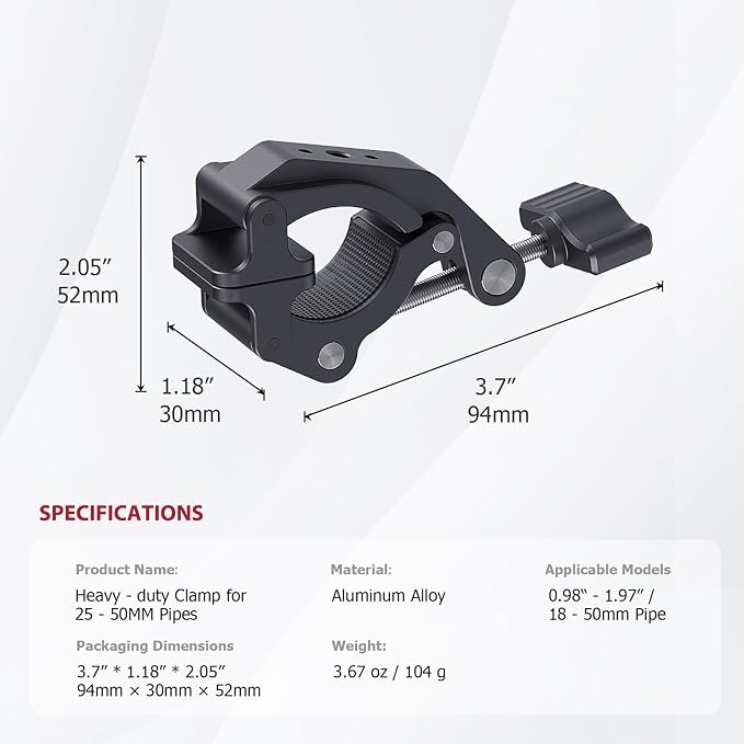 Came-TV Universal 18-50mm Camera Clamp Mount for Insta360/GoPr0, Heavy-Duty Aluminum Alloy with 1/4" & 3/8" Threads, Motorcycle Mirror/Car Headrest Rod Clamp for Camera/LED Light/Microphone - 61012 - Image 8