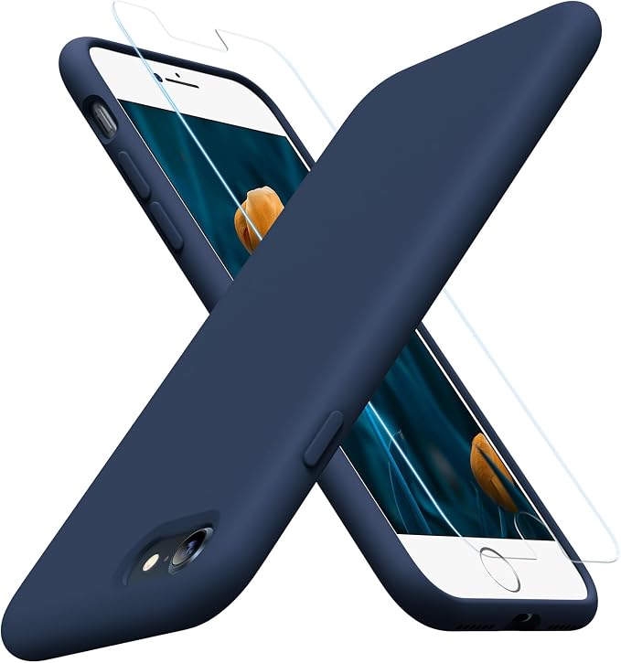 miracase Ultra Slim Designed for iPhone SE Case 2022(3rd Gen)/iPhone SE 2020 Case(2nd Gen)/iPhone 7 Case/iPhone 8 Case with Screen Protector, Multi-Color Silicone Shockproof Phone Case(Dark Blue) by Miracase
