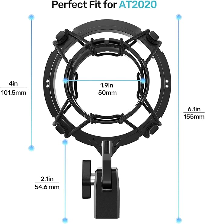 AT2020 Microphone Shock Mount with Pop Filter, Custom Built for AT2020 Mic | Pop Filter & Anti-Vibration Suspension, Holder Clip, Fits Audio technica AT2020USB+/AT2035/ATR2050/AT3035/AT3060 for Studio - Image 4