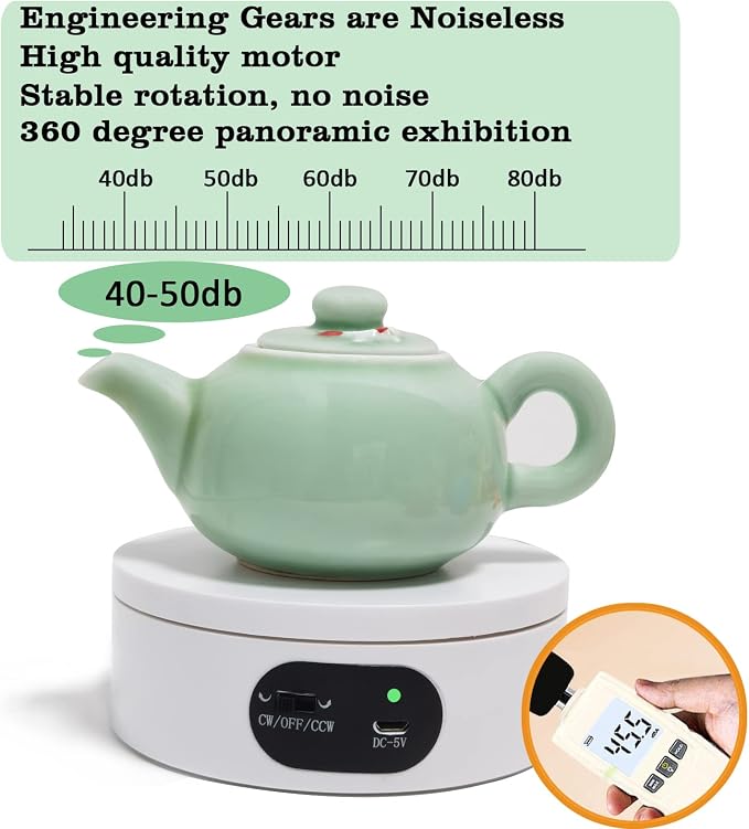 YVV Turner Cup Rotating Display Stand for Epoxy Glitter Tumbler, 360 Degree Automatic Mute Rotating Turntable for Photography Products and Shows. Bling Bling Tumbler Making Supplies Spinner White USB - Image 5