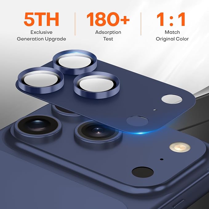for iPhone 17 Pro Max Camera Lens Protector- Deep Blue | Aluminum Alloy, Tempered Glass Camera Cover, Nano Reinforced Adhesive, Accessories, Anti-Drop, Anti-Scratch, Case Friendly - Image 3