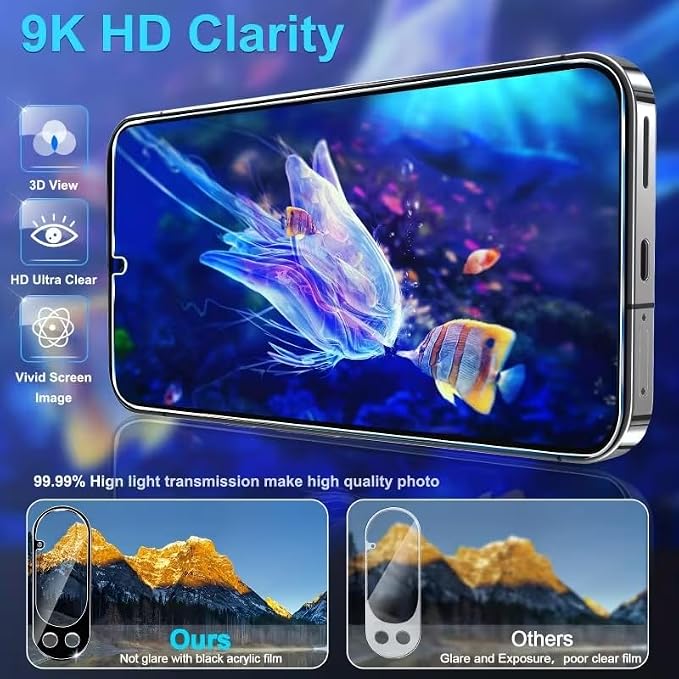 XDesign 3+3 Pack for Google Pixel 9 Pro Screen Protector 6.3 inch, 3 Pack Tempered Glass Screen Protector&3 Pack Camera Lens Protector - Image 5