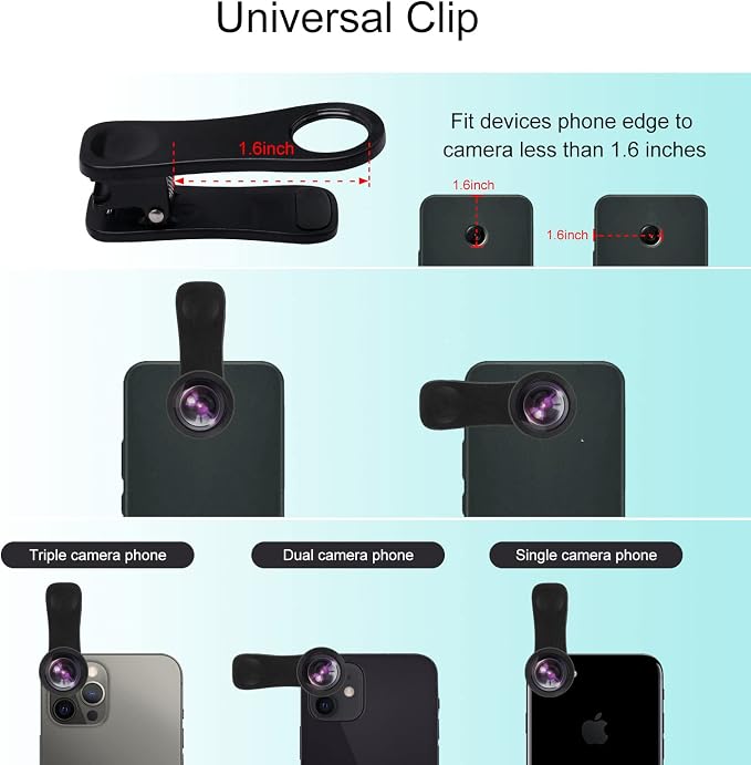 Godefa Phone Camera Lens Kit, 14 in 1 Lenses with Selfie Light for iPhone 14 13 12 11 Xs X Pro Samsung and Other Andriod Smartphone, Universal Clip on Wide Angle+Macro+ Fisheye Camera Lenses - Image 3