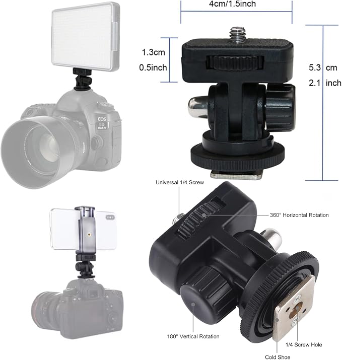 30Pack Camera Tripod Screw Mount Kit 1/4 to 3/8 Inch Adapter Threaded Converter 1/4" Swivel Ball Head and Hot Shoe E Clip for DSLR/Monopod/Flash Light/Quick Release Plate - Image 5