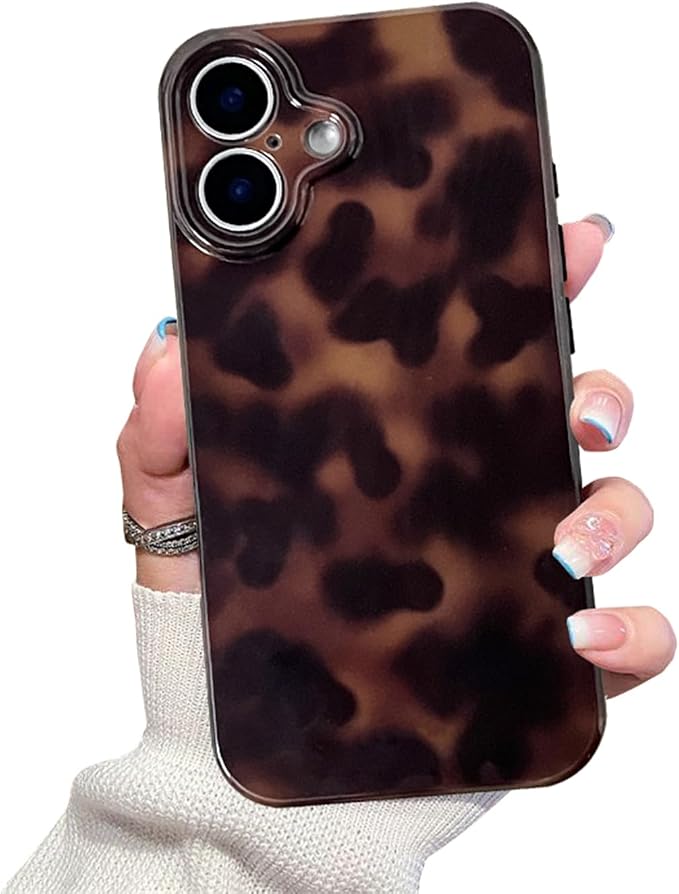 Cute Phone Case for iPhone 16 Plus Case Cheetah Leopard Print | Amber Tortoiseshell Pattern,Full Camera Protective,Slim Shockproof TPU,Aesthetic Girly Glossy Cover for Women Men-Brown by XQAGU