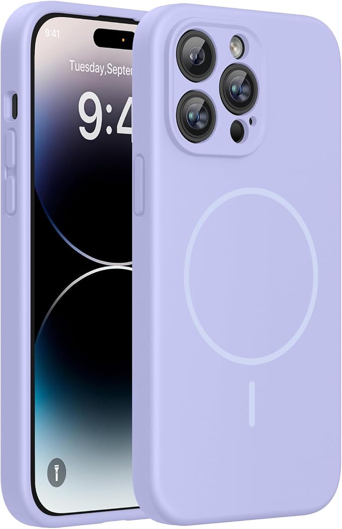 Miracase Silicone & Magnetic for iPhone 14 Pro Case, Light Purple | Compatible with MagSafe, Soft Microfiber Lining, Premium Silicone Cover Shockproof Drop Protection Phone Case for 14 Pro by Miracase