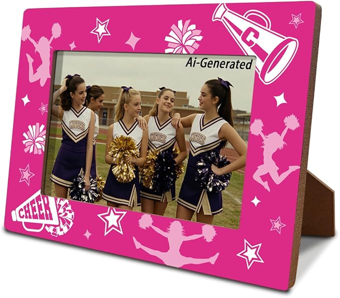 Pink Cheerleading Picture Frame for 4x6 Photo, Cheer Team Photo Frame with Easel Back, Desk Shelf Decor, Gift for Cheerleaders Coach Girls Team Senior Night End of Season by Unknown