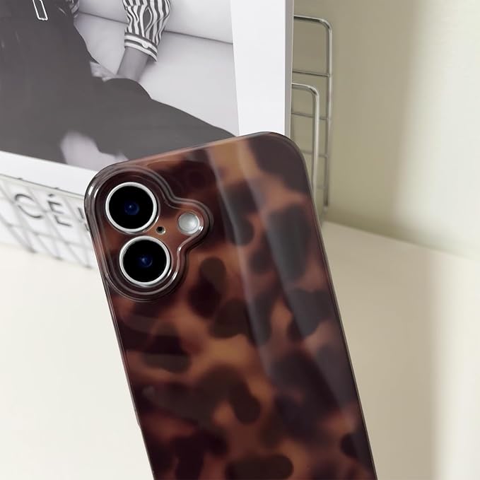 Cute Phone Case for iPhone 16 Case Cheetah Leopard Print | Amber Tortoiseshell Pattern,Full Camera Protective,Slim Shockproof TPU,Aesthetic Girly Glossy Cover for Women Men-Brown - Image 3