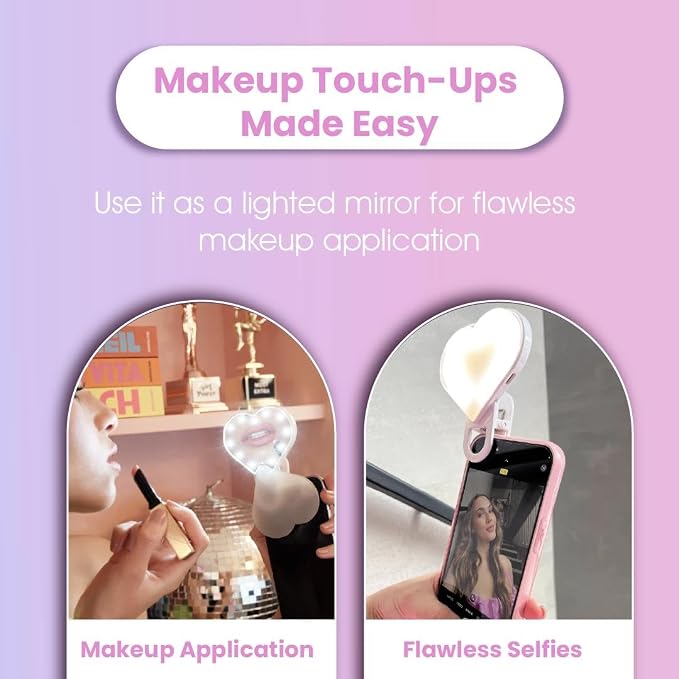 Riki Sweetheart Clip-On LED Makeup Mirror and Selfie Light, Rechargeable with Long-Lasting Battery, CRI 95+ for Phone, Laptop, and iPad, Film for TikTok, Instagram (White Sparkle) - Image 6