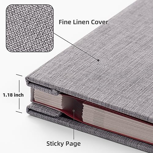 HoneyTolly Large Photo Album Self Adhesive, DIY Scrapbook Album for 3x5 4x6 8x10 Pictures, 60 Pages Linen Cover Memory Book, Ideal Gift for Family Wedding Baby Christmas Anniversary(Grey) - Image 3