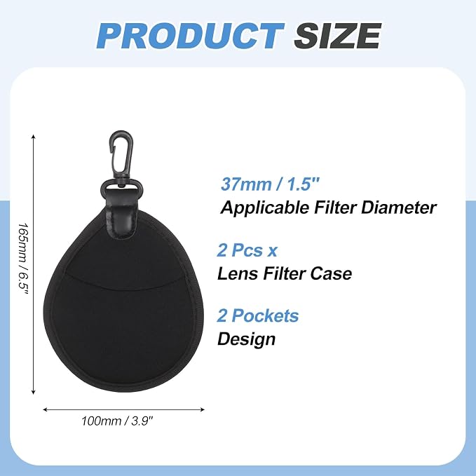 PATIKIL 37mm Lens Filter Case, 2PCS 2 Pockets Camera Filter Carry Bag Nylon Shockproof Camera Filter Lens Protector Pouch for Photography Round Circular Square Filters Storage, Black - Image 2