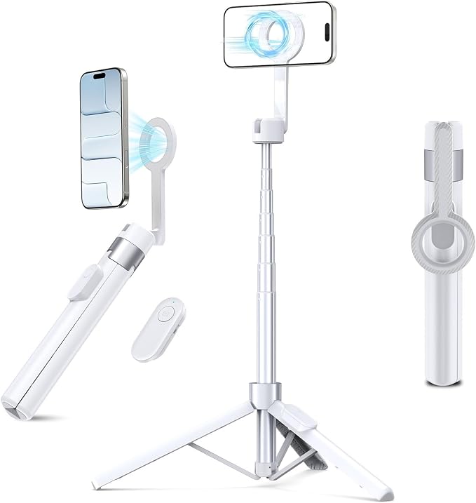 Magnetic Tripod for iPhone, Selfie Stick Tripod Mount Ring for Magsafe, 360° Rotatable Portable Travel Tripod Cell Phone Stand with Metal Ring & Remote, Compatible with iPhone Android, 60" by VIMOSE