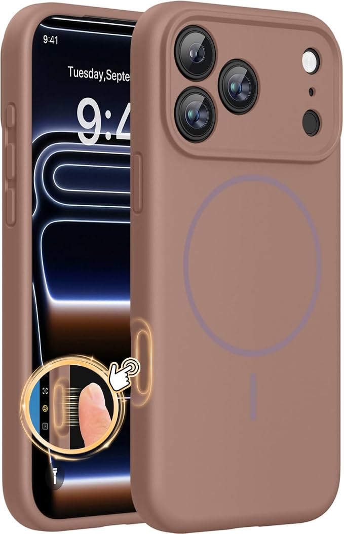 Miracase Magnetic for iPhone 17 Pro Case, Silicone, Chocolate | Compatible with MagSafe, Soft Microfiber Lining,Shockproof Drop Protection Phone Case for 17 Pro by Miracase