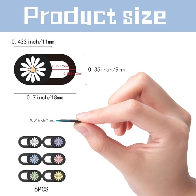 6Pcs Laptop Camera Covers Webcam Cover Slide Floral Daisy Pattern Privacy Security Guard Slide Phone Webcam Protector for Laptop Desktop Computers Smartphones Tablet Notebook Mini PC - Image 2