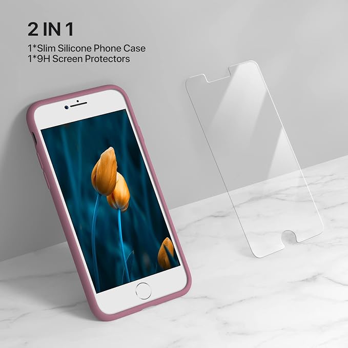 Miracase Silicone for iPhone SE 2022/SE 2020/7/8 Case,Blackcurrant | Ultra Slim Cover with Screen Protector, Soft Microfiber Lining, Multi-Color Premium Silicone Shockproof Phone Case - Image 2