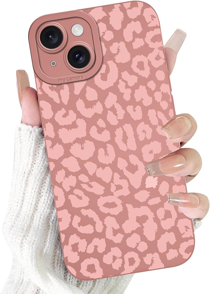 Cute Pink Cheetah Print Phone Case for iPhone 15 6.1" | Aesthetic Leopard Pattern Design Cover Full Camera Lens Protective Shockproof Soft Slim TPU Funda for Women Girls by Unknown