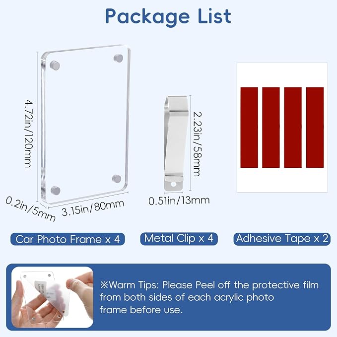 PIFOOG 4PCS Car Visor Picture Holder Gifts for Father Boyfriend Clip Photo Frame Acrylic Magnetic Personalized Memorial Family Dad Mother Couple Wallet Size Photos 3.2 × 4.7 inch - Image 8