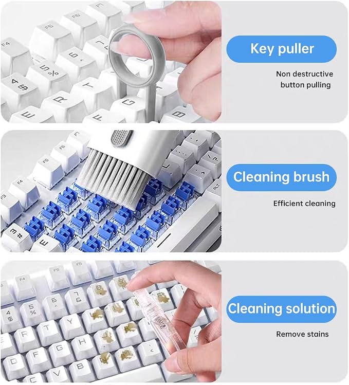 7 in 1 Laptop Cleaning Kit Keyboard Cleaner,Computer Screen Cleaning Brush Tool,Computer Tools Kit Corner Gap Duster Keycap Puller(Color:Grey) - Image 3